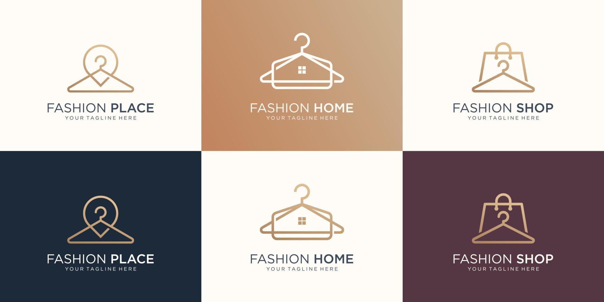 set collection fashion logo hanger with home, location, beauty, dual meaning concept minimalist art. vector