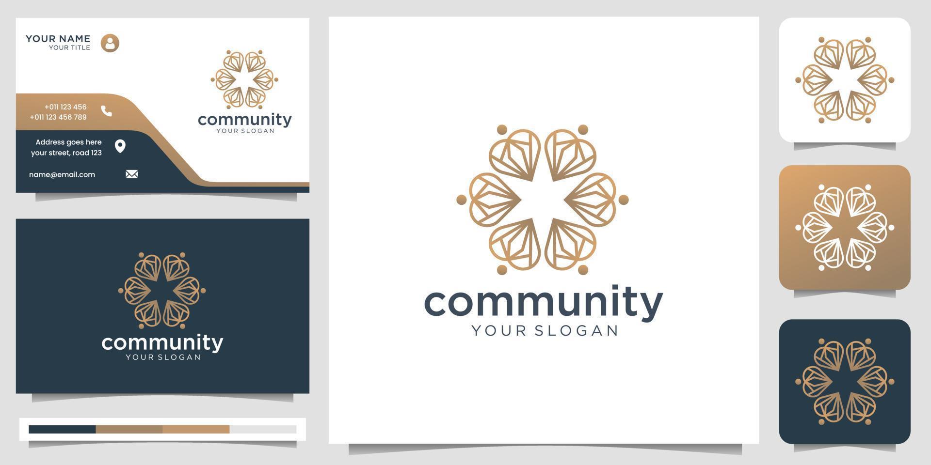 line art community logo design inspiration. creative group logo with business card template. vector