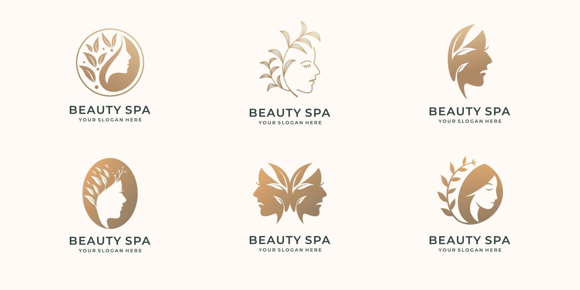 beauty woman logo set template. inspiration feminine beauty woman with gold color branding design vector