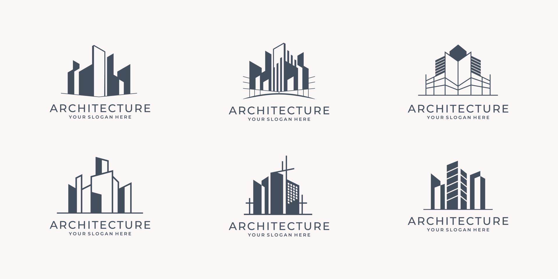 establecer la inspiración de la plantilla del logotipo de la arquitectura. colección de diseño de escenografía de arquitecto de construcción. vector