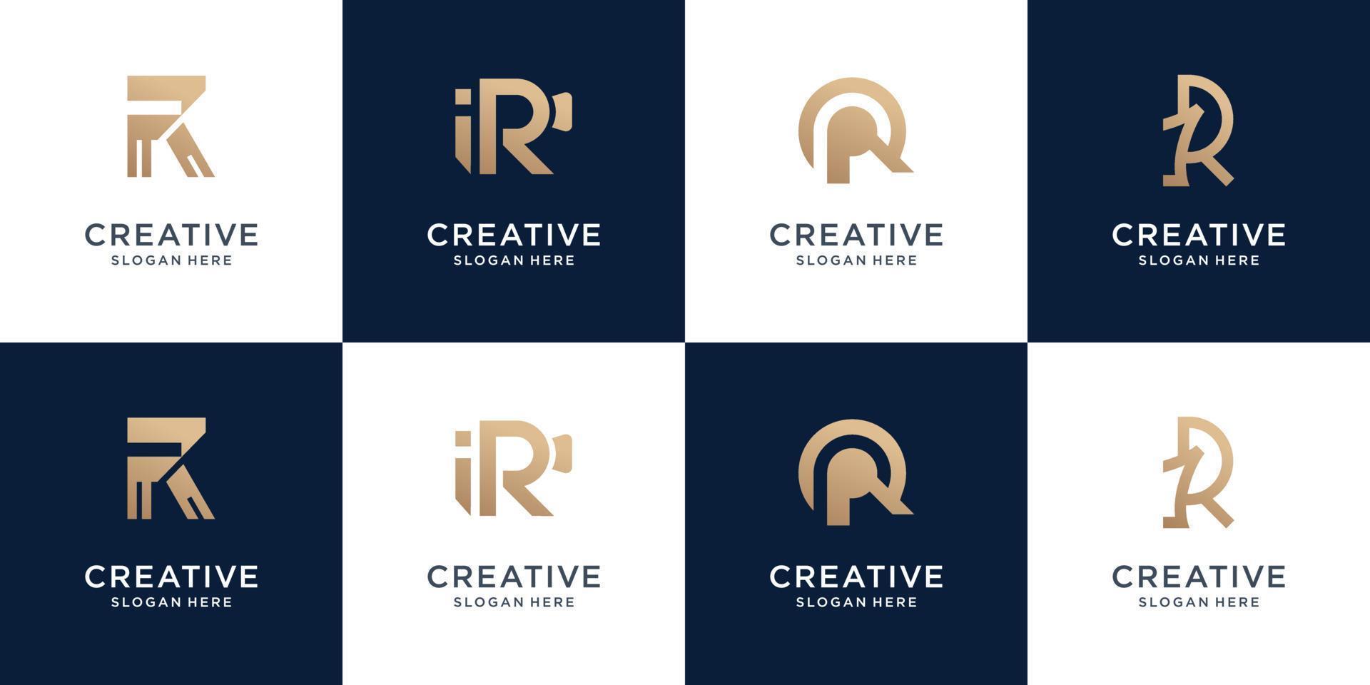 collection of monogram r gold logo for business company, technology, fashion, identity, consulting. vector