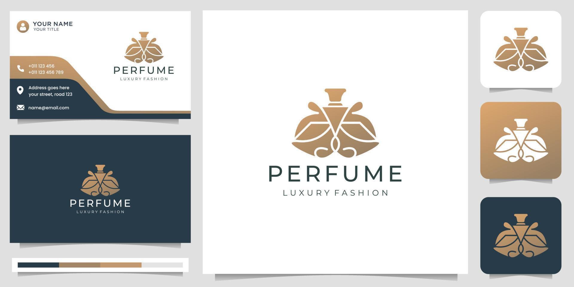 plantilla de logotipo de perfume elegante de lujo, símbolo de botellas de perfume abstractas inspiración de diseño de color dorado vector