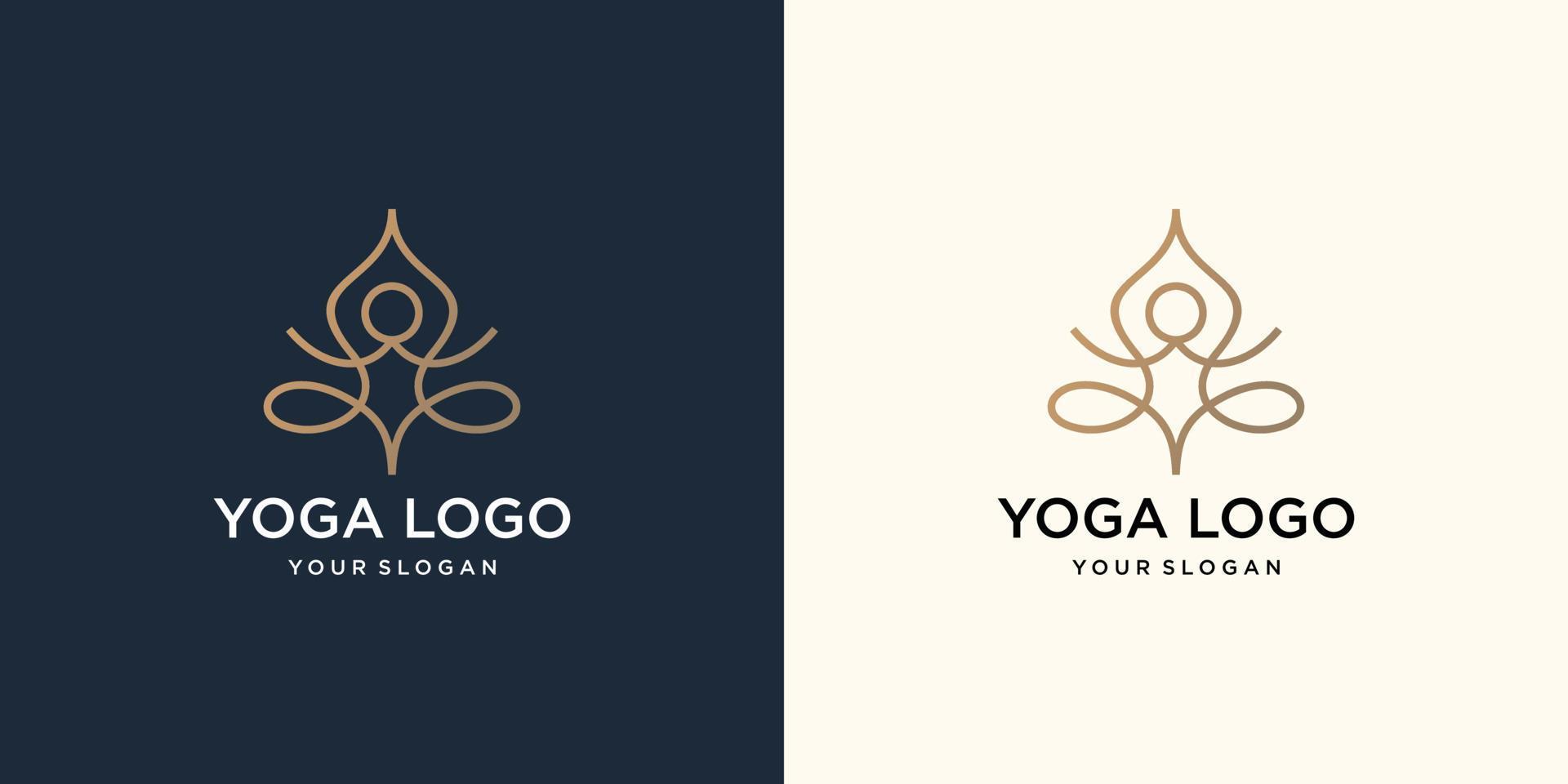 logotipo de línea humana de yoga abstracto. hilo persona flor equilibrio logotipo. spa creativo, marca vectorial gurú vector