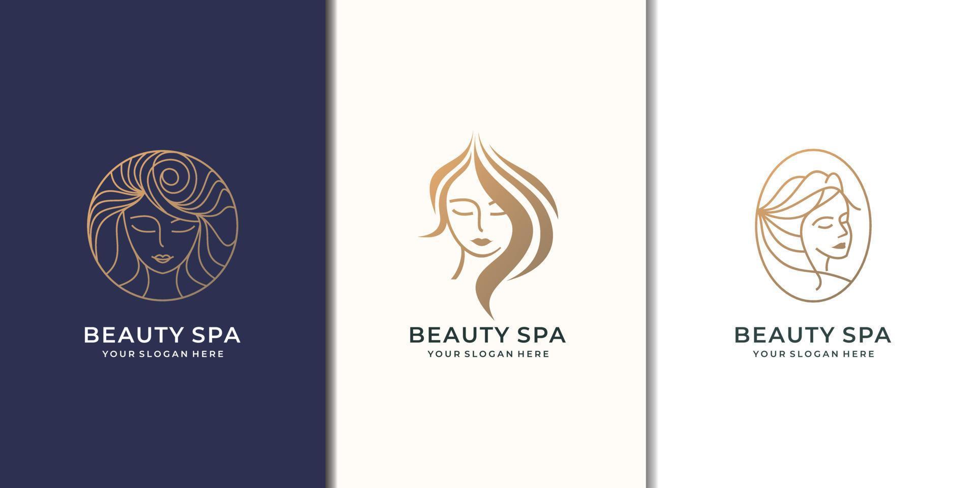 diseño de conjunto de logotipo de mujer de belleza de inspiración. spa de belleza de lujo, logotipo de mujer femenina, color dorado. vector