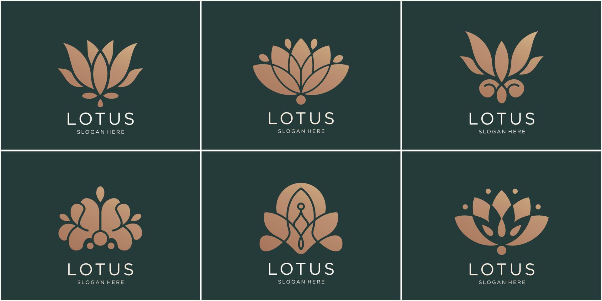 set of Lotus logo design. gold, luxury, flat,style, abstract logo lotus,flower,nature. Premium Vector