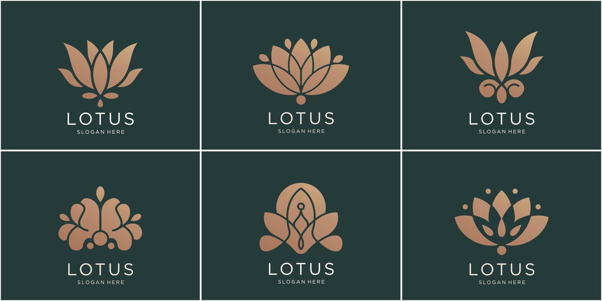 conjunto de diseño de logotipo de loto. oro, lujo, plano, estilo, loto de logotipo abstracto, flor, naturaleza. vector premium