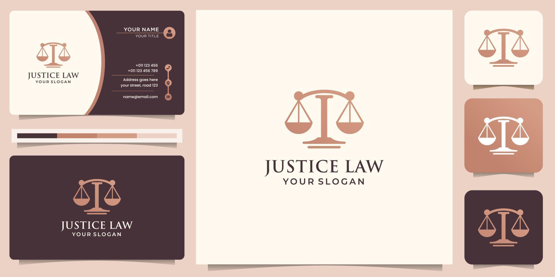 Symbol of the law of premium justice, law firm, logo design and business card template. vector