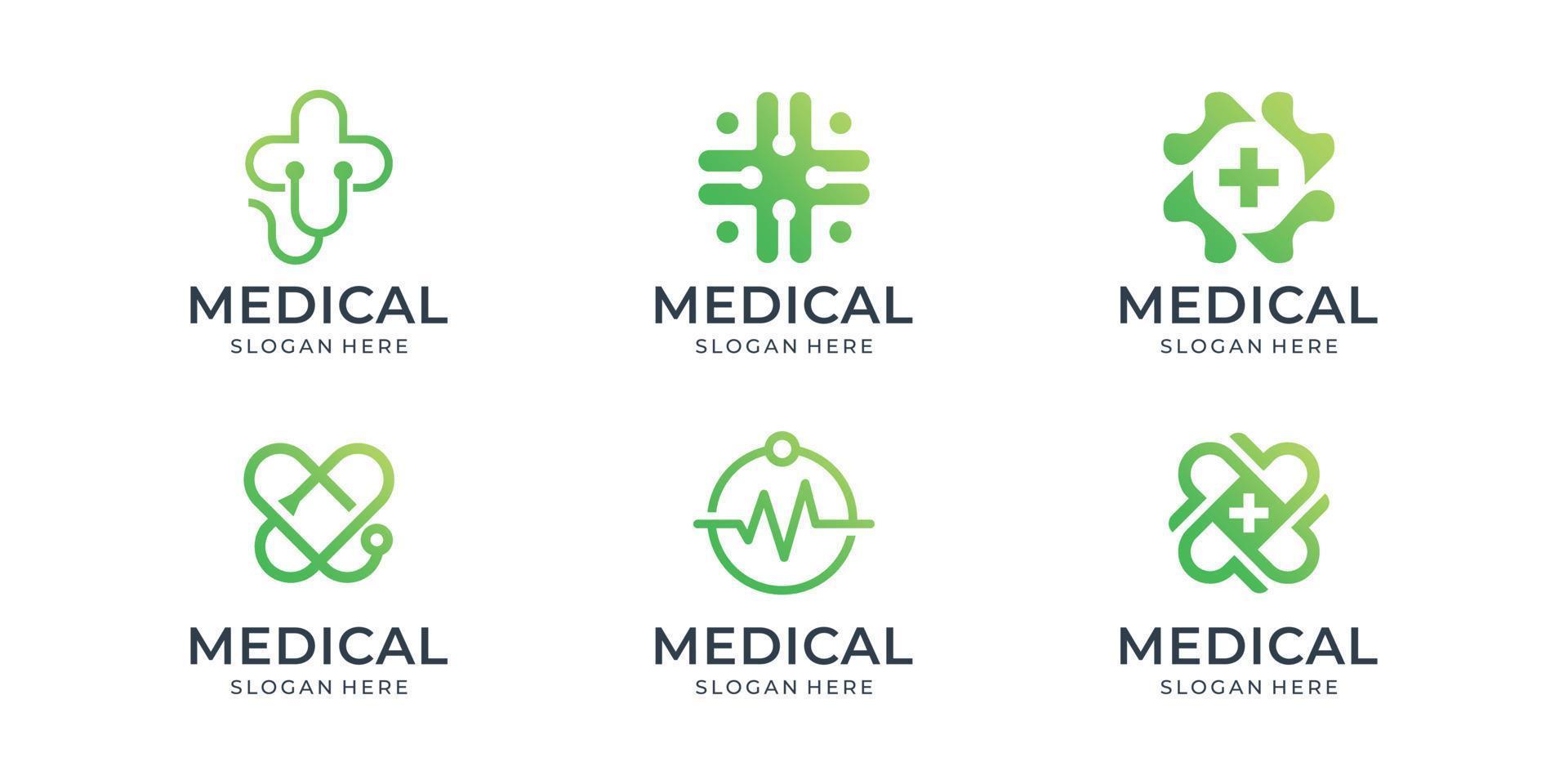 Vector set of medical logo template inspiration. collection of medical health with gradient color.