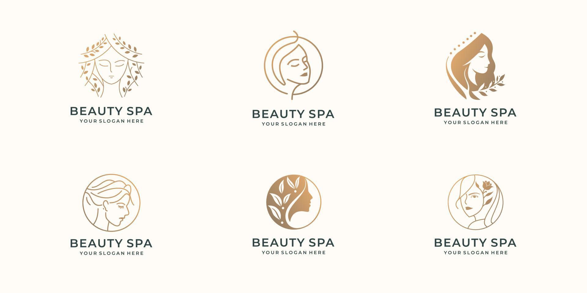 collection of beauty logo.collection of beauty spa woman design with gold color branding inspiration vector