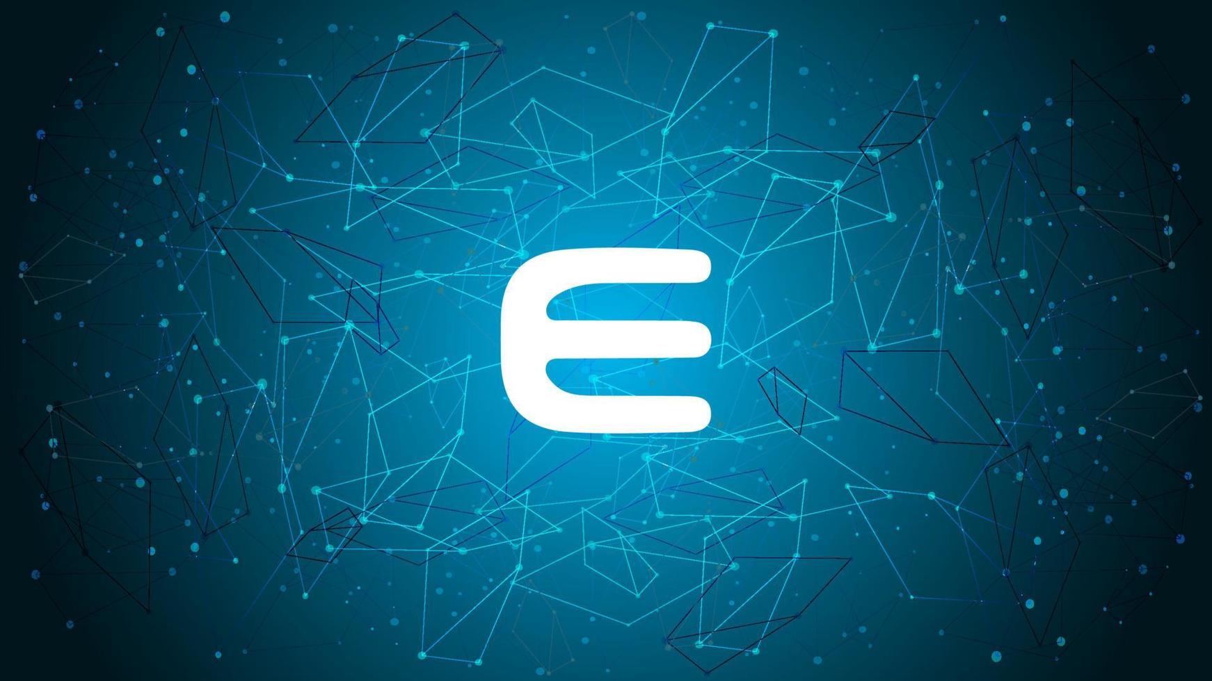 Enjin ENJ token symbol cryptocurrency theme on blue polygonal background. Cryptocurrency coin logo icon. Vector illustration.