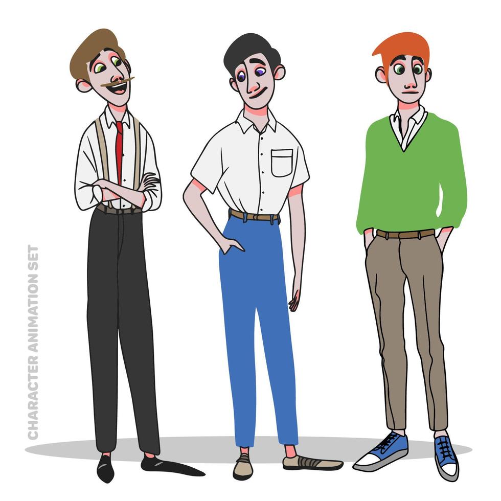 Office staff set, male, character animation, full length, cartoon avatar vector