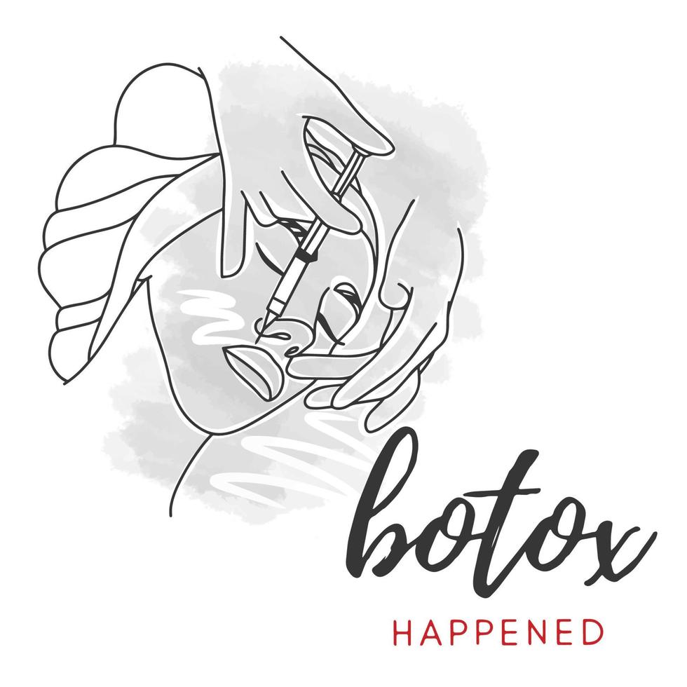 Prick lips with a syringe, beauty injections for a girl, botox happiness vector