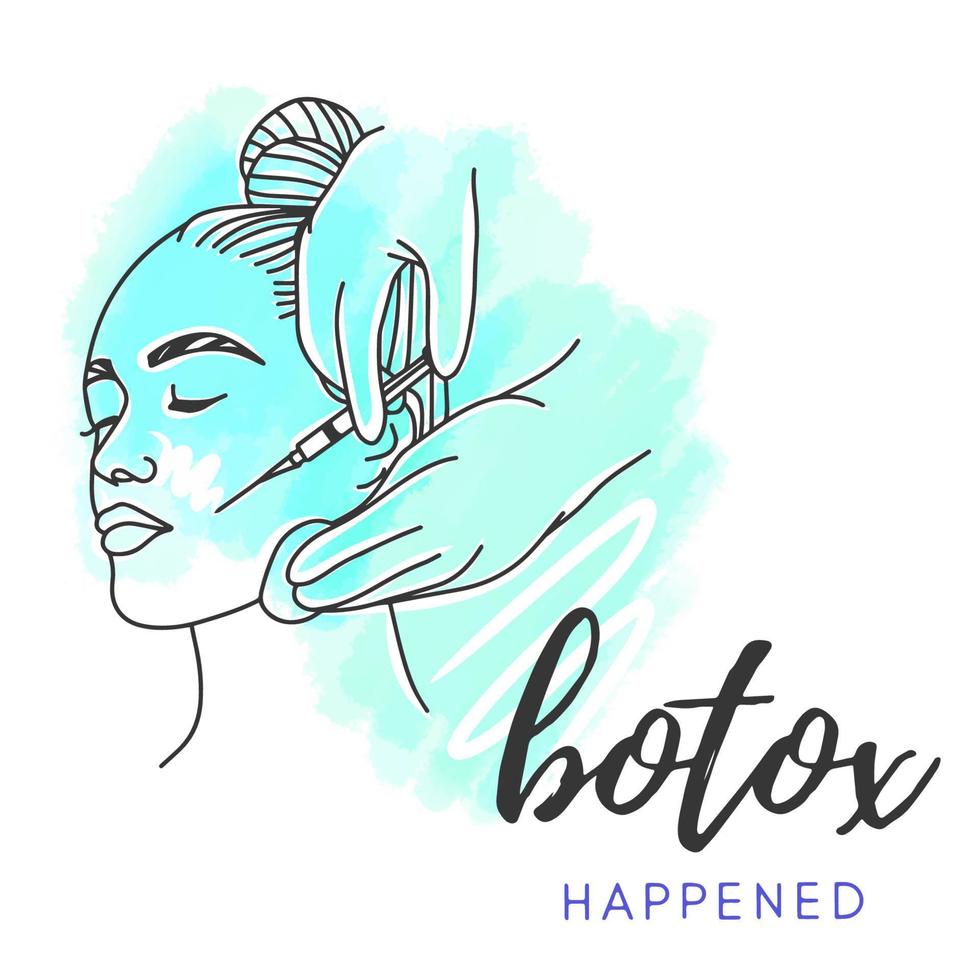 Girl getting injections for beauty, Botox Happiness, watercolor vector