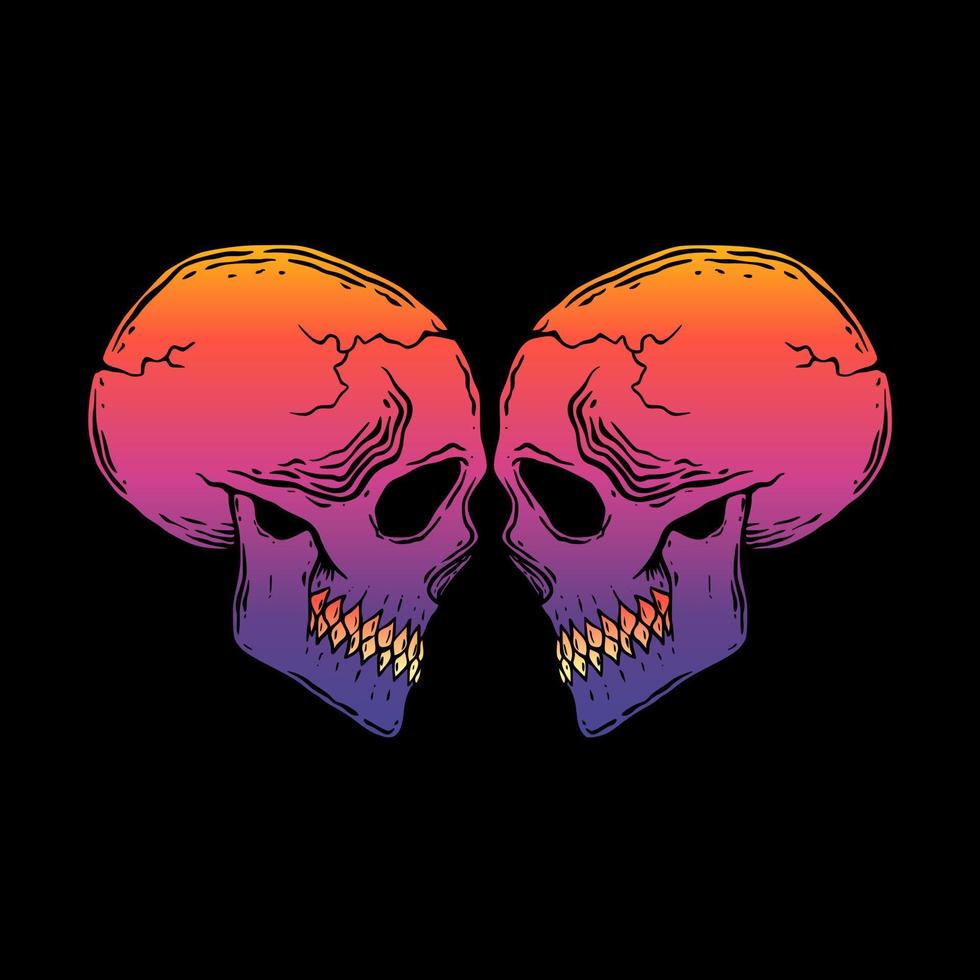 Skull couple art Illustration hand drawn colorful vector for tshirt, sticker, poster etc