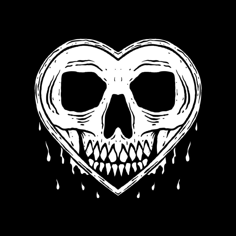 Skull love art Illustration hand drawn black and white vector for tattoo, sticker, poster etc