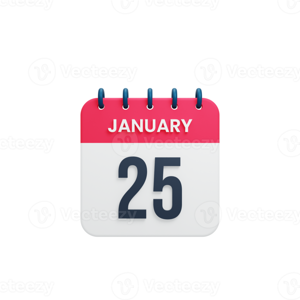 January Realistic Calendar Icon 3D Illustration Date January 25 png
