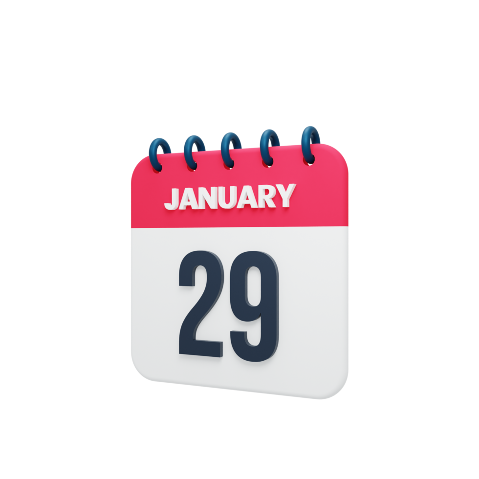 January Realistic Calendar Icon 3D Illustration Date January 29 png