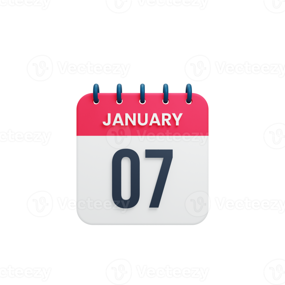 January Realistic Calendar Icon 3D Illustration Date January 07 png