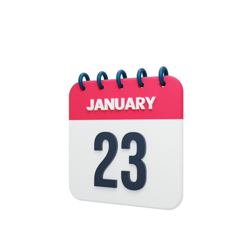 January Realistic Calendar Icon 3D Illustration Date January 23 png