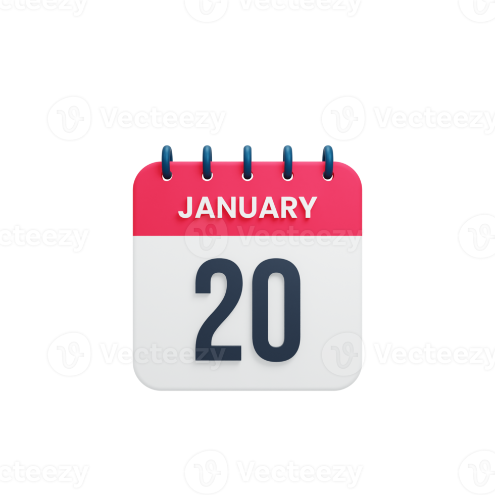 January Realistic Calendar Icon 3D Illustration Date January 20 png