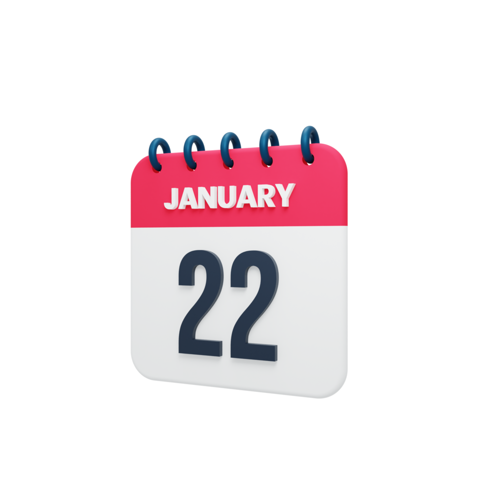 January Realistic Calendar Icon 3D Illustration Date January 22 png