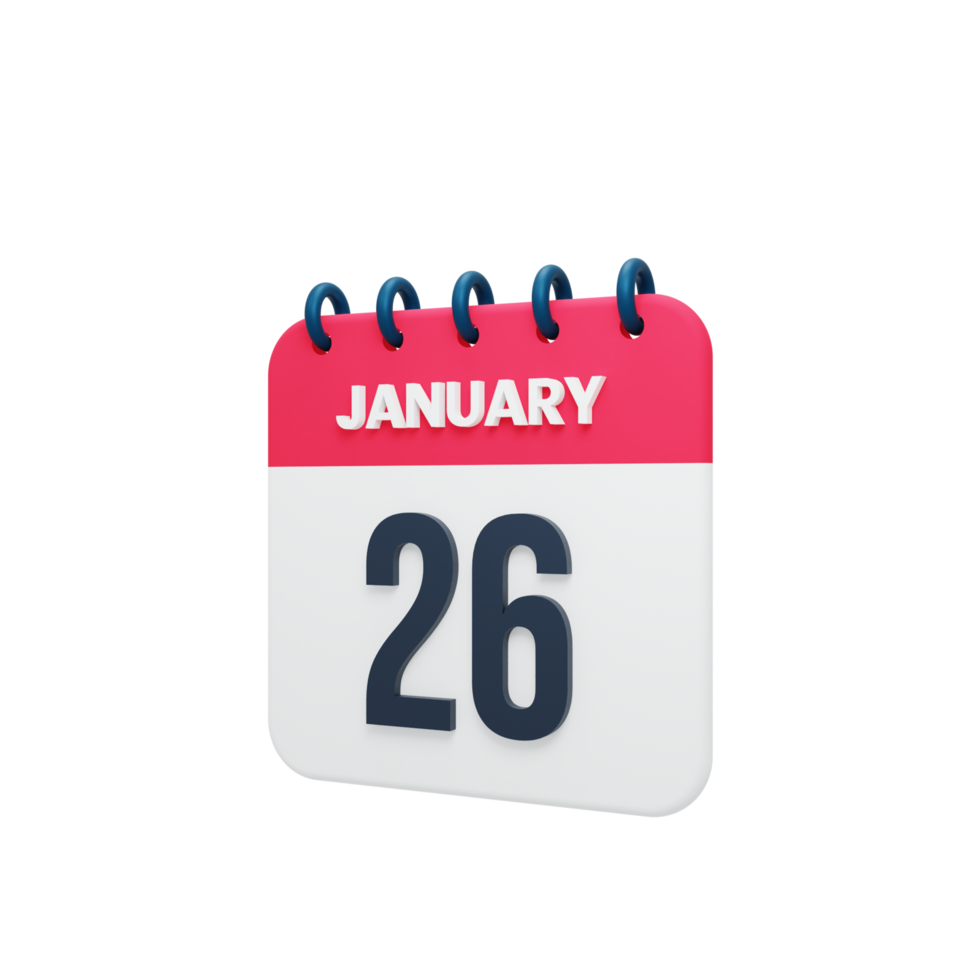 January Realistic Calendar Icon 3D Illustration Date January 26 png