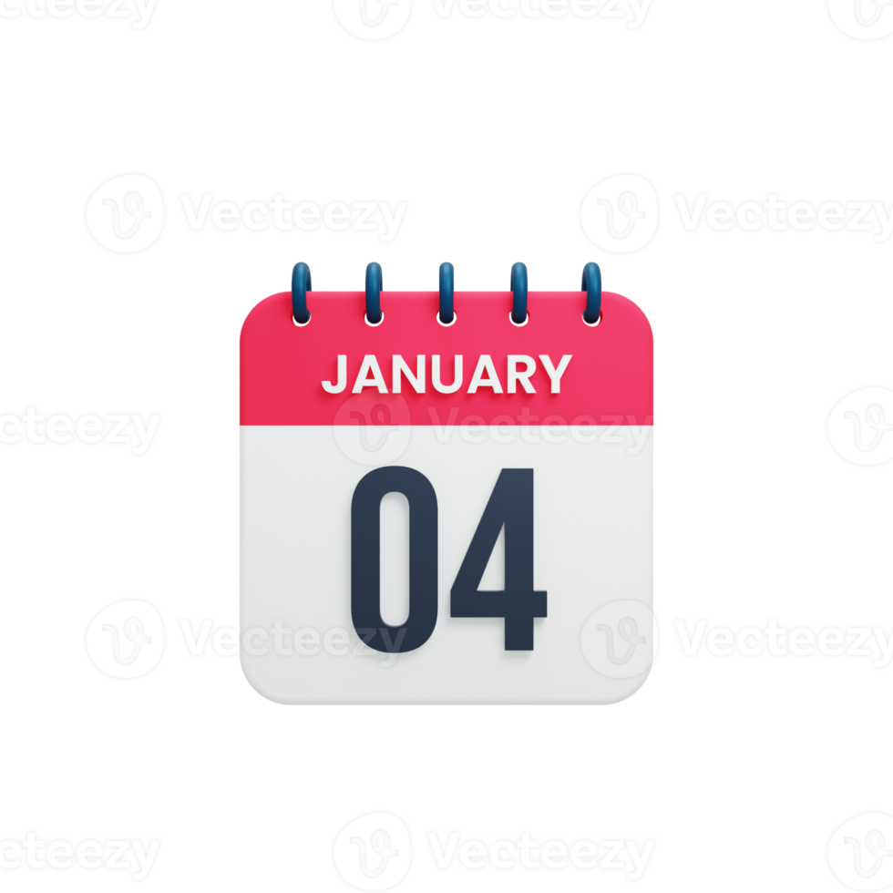 January Realistic Calendar Icon 3D Illustration Date January 04 png