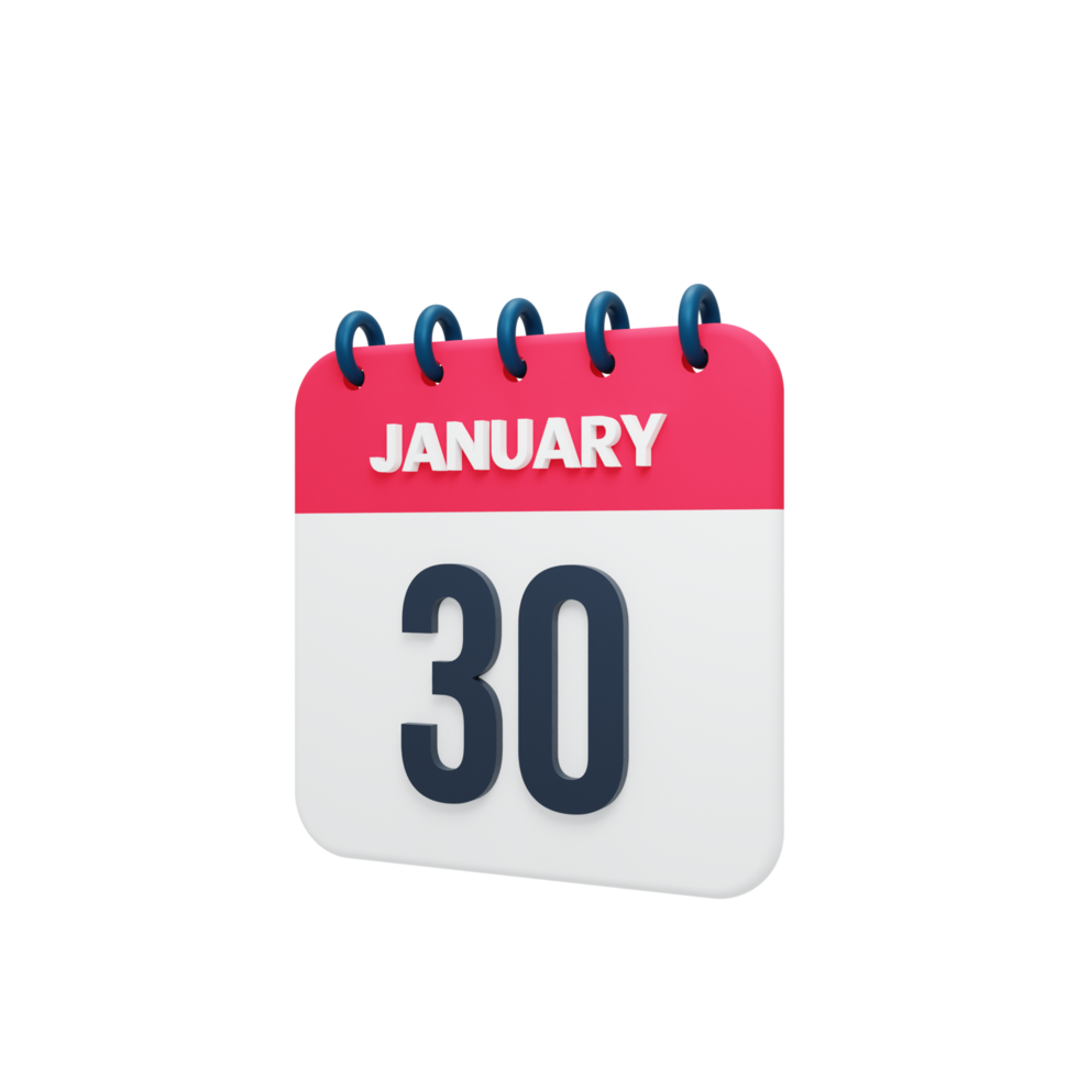 gennaio realistico calendario icona 3d illustrazione Data gennaio 30 png