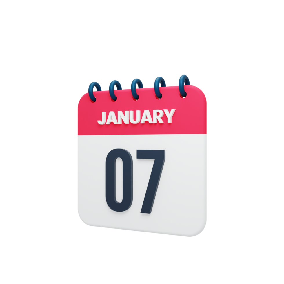 January Realistic Calendar Icon 3D Illustration Date January 07 png