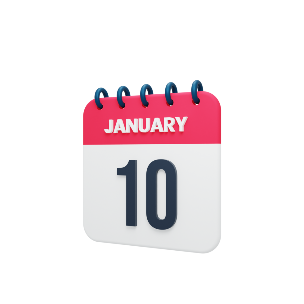 January Realistic Calendar Icon 3D Illustration Date January 10 png