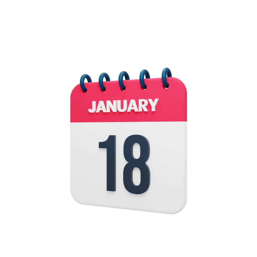 January Realistic Calendar Icon 3D Illustration Date January 18 png