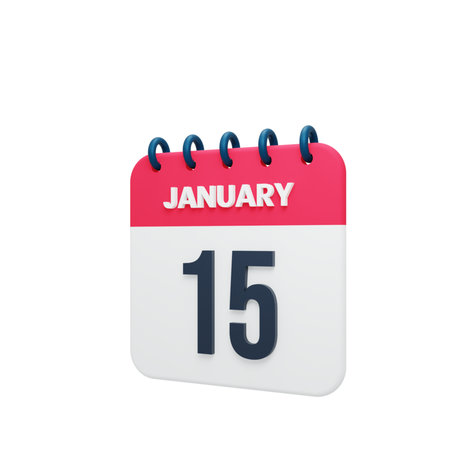 January Realistic Calendar Icon 3D Illustration Date January 15 png