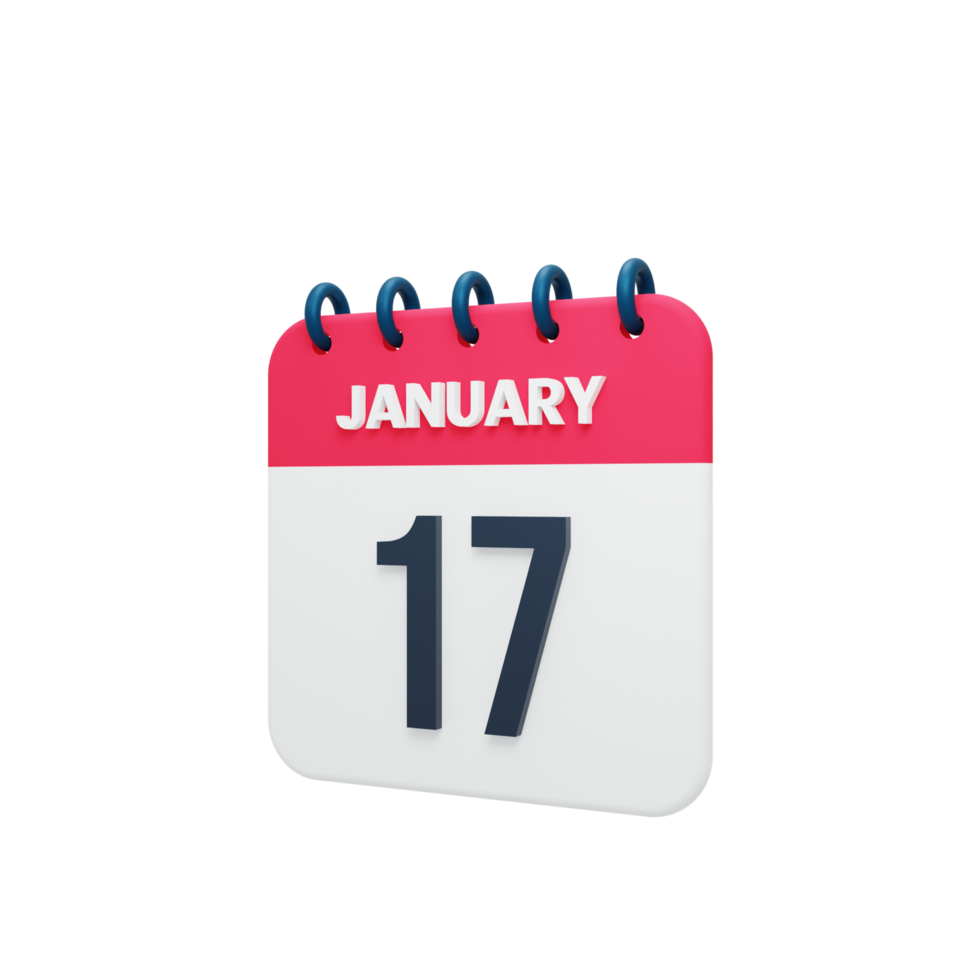 January Realistic Calendar Icon 3D Illustration Date January 17 png