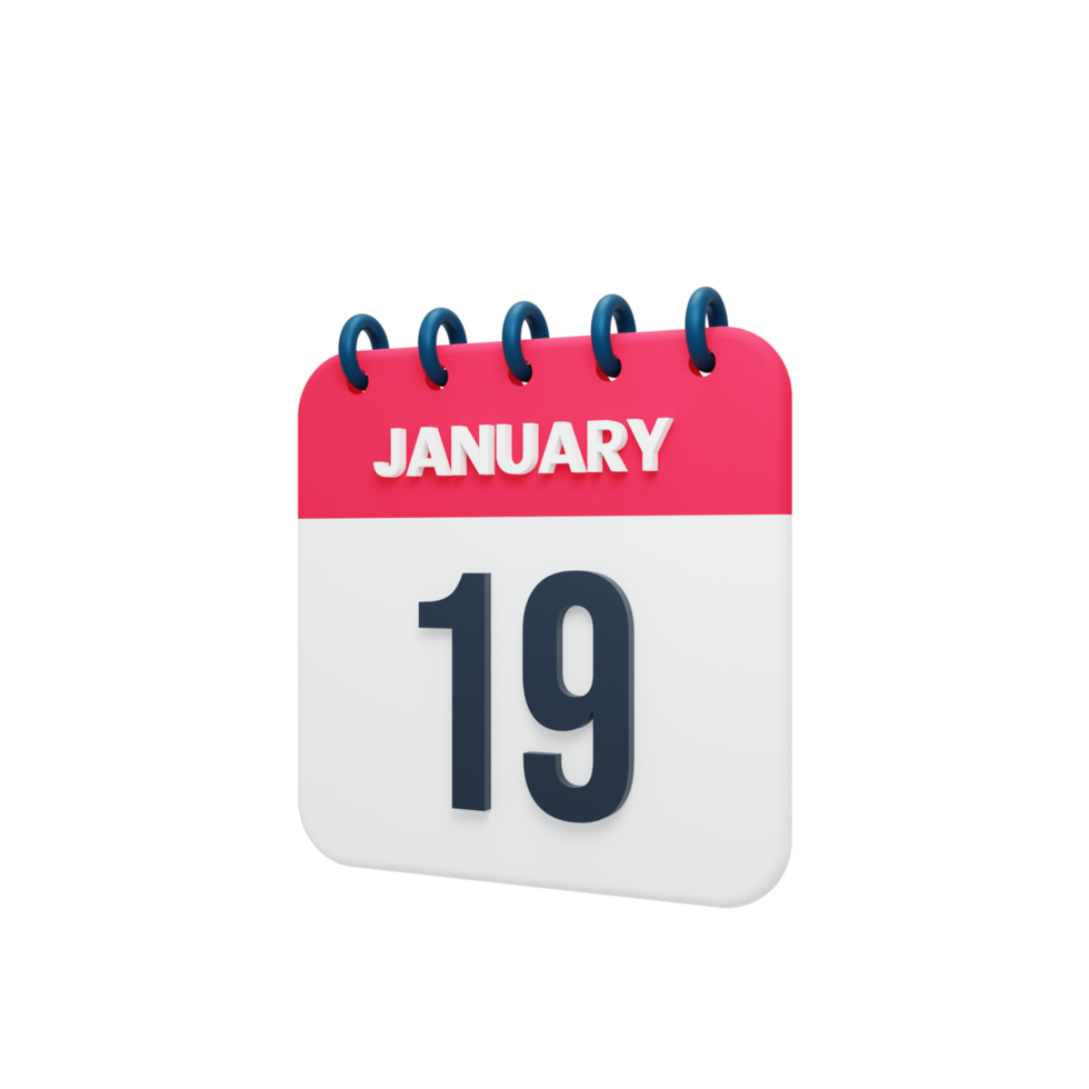 January Realistic Calendar Icon 3D Illustration Date January 19 png