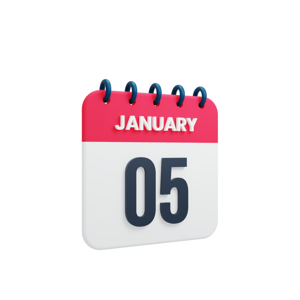 January Realistic Calendar Icon 3D Illustration Date January 05 png