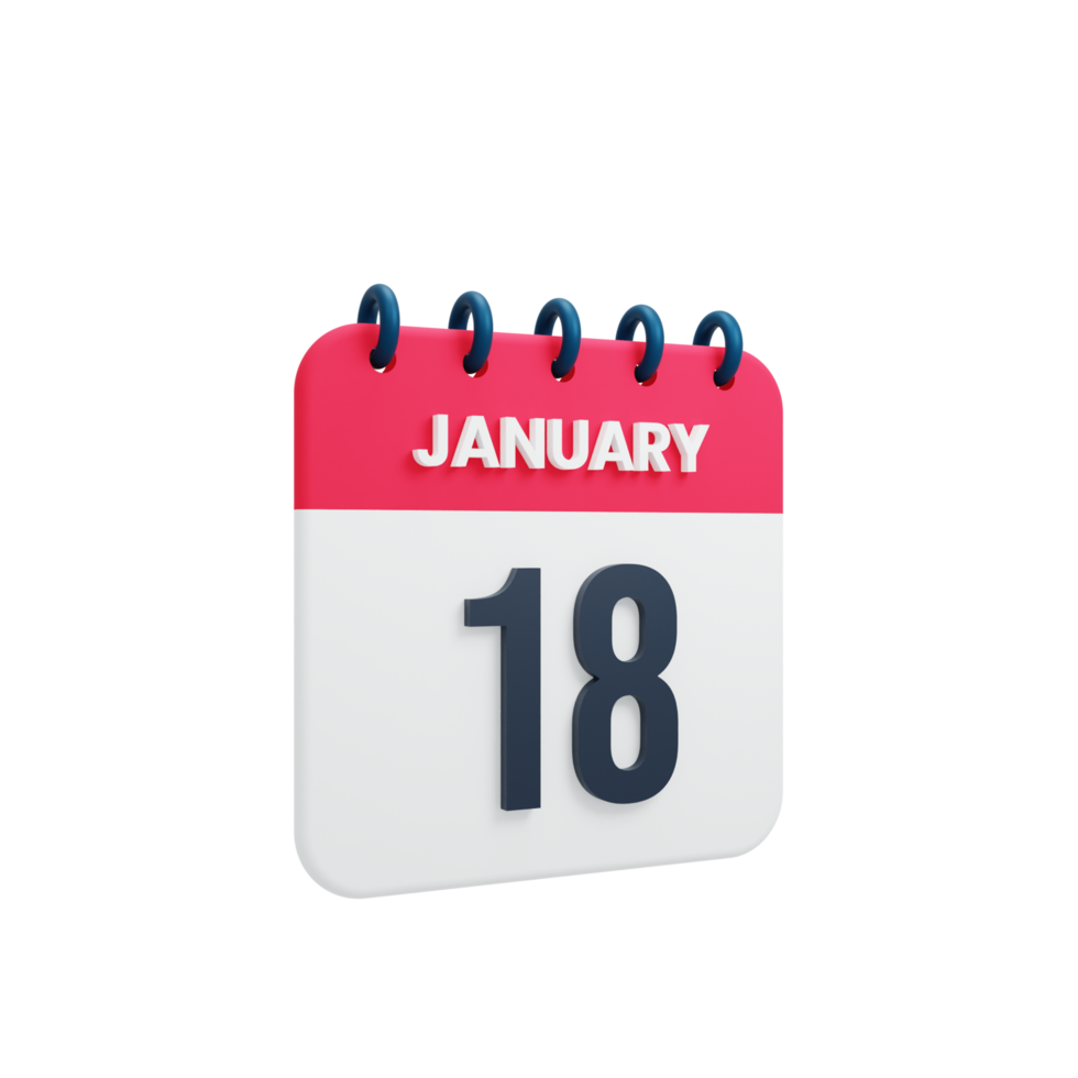 January Realistic Calendar Icon 3D Illustration Date January 18 png