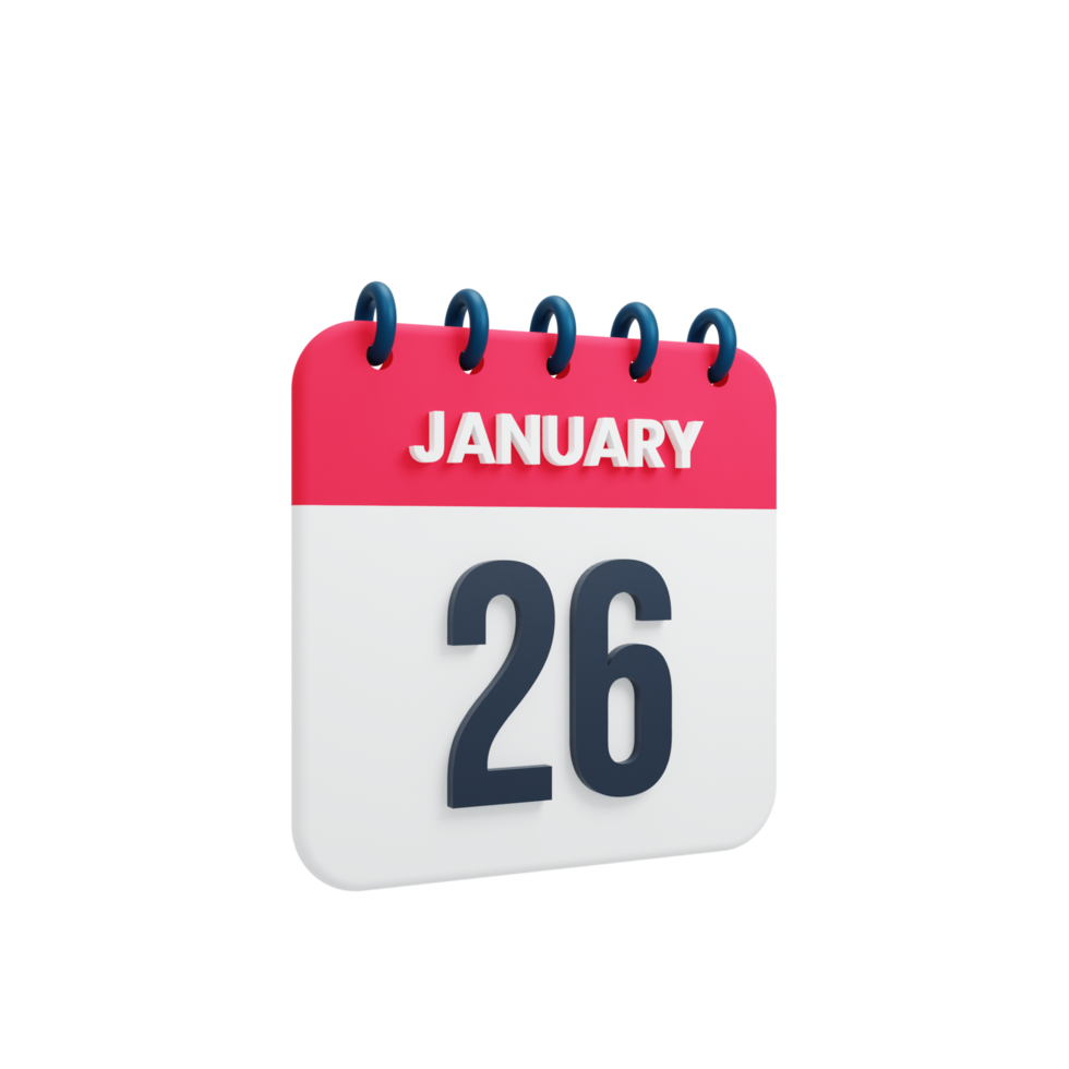 januari realistisk kalender ikon 3d illustration datum januari 26 png