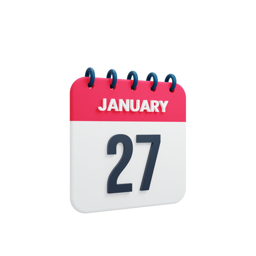 January Realistic Calendar Icon 3D Illustration Date January 27 png