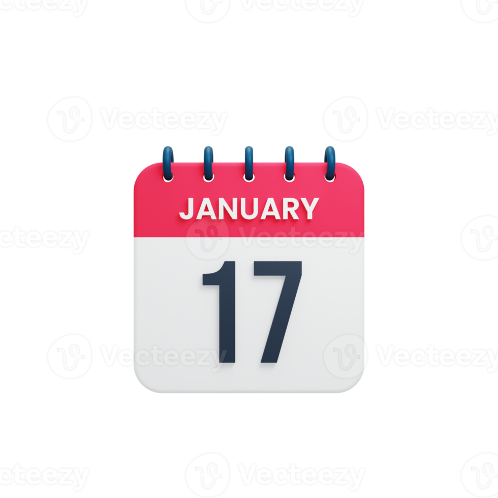 January Realistic Calendar Icon 3D Illustration Date January 17 png