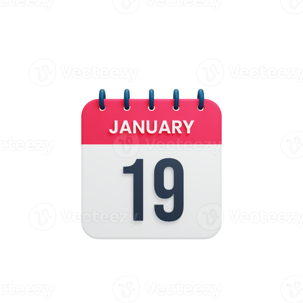 January Realistic Calendar Icon 3D Illustration Date January 19 png