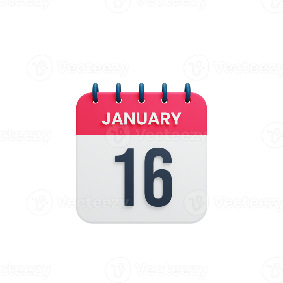 January Realistic Calendar Icon 3D Illustration Date January 16 png