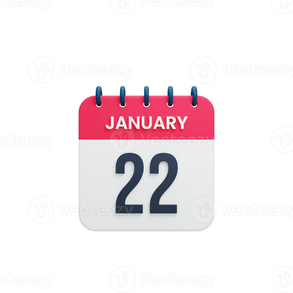 January Realistic Calendar Icon 3D Illustration Date January 22 png