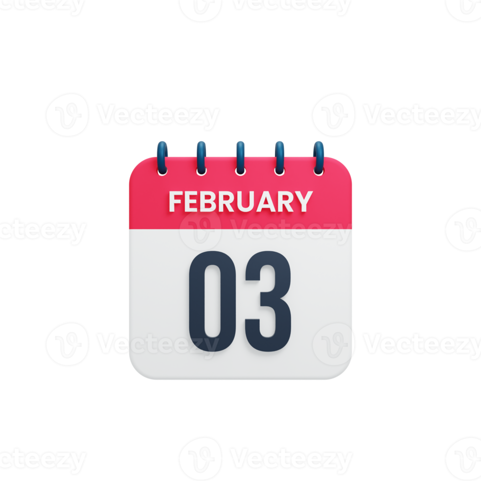 February Realistic Calendar Icon 3D Illustration Date February 03 png