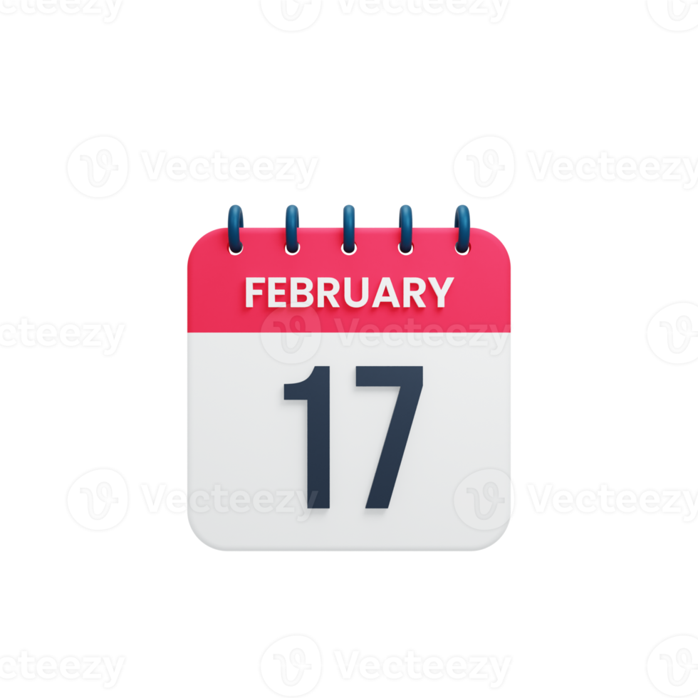 icono de calendario realista de febrero ilustración 3d fecha 17 de febrero png