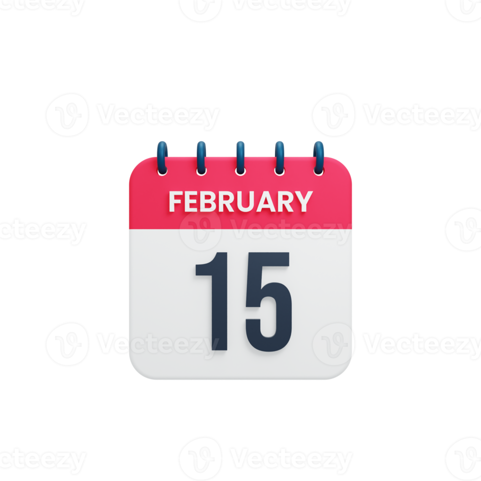 February Realistic Calendar Icon 3D Illustration Date February 15 png