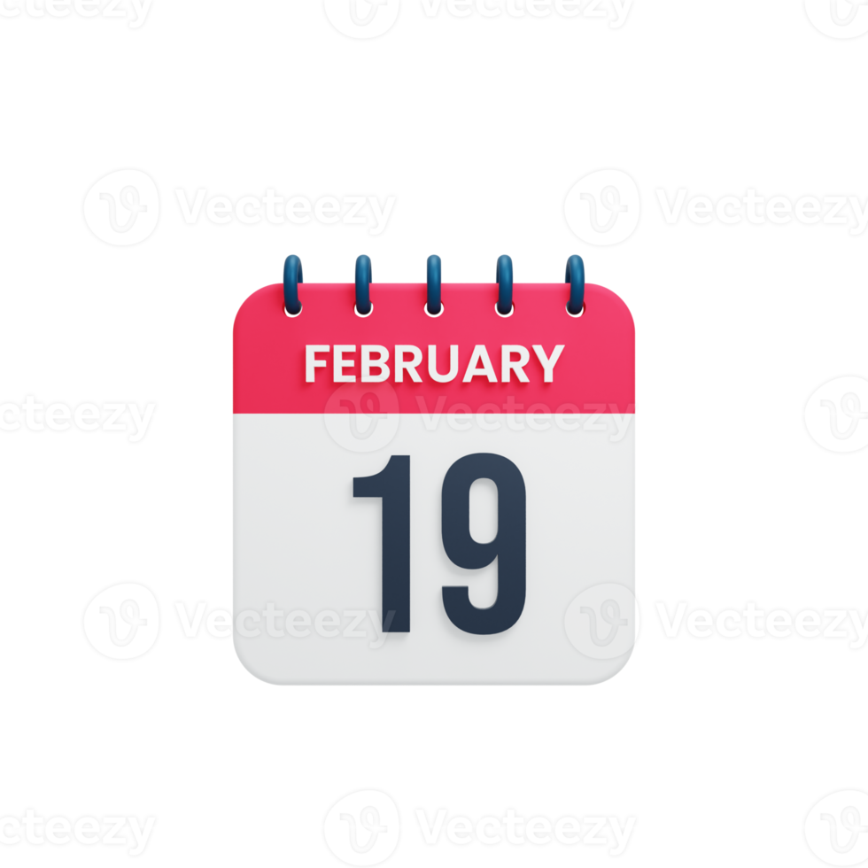 February Realistic Calendar Icon 3D Illustration Date February 19 png