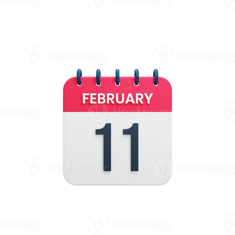 February Realistic Calendar Icon 3D Illustration Date February 11 png