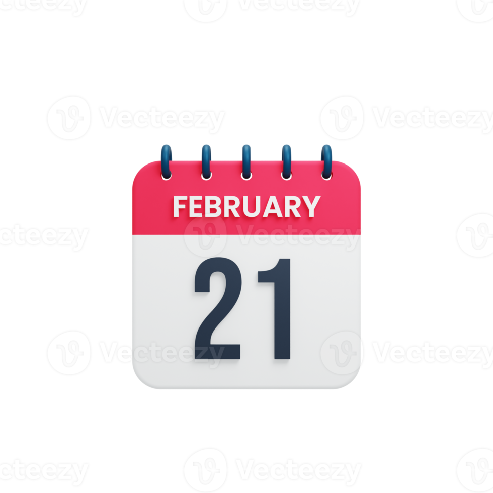 February Realistic Calendar Icon 3D Illustration Date February 21 png