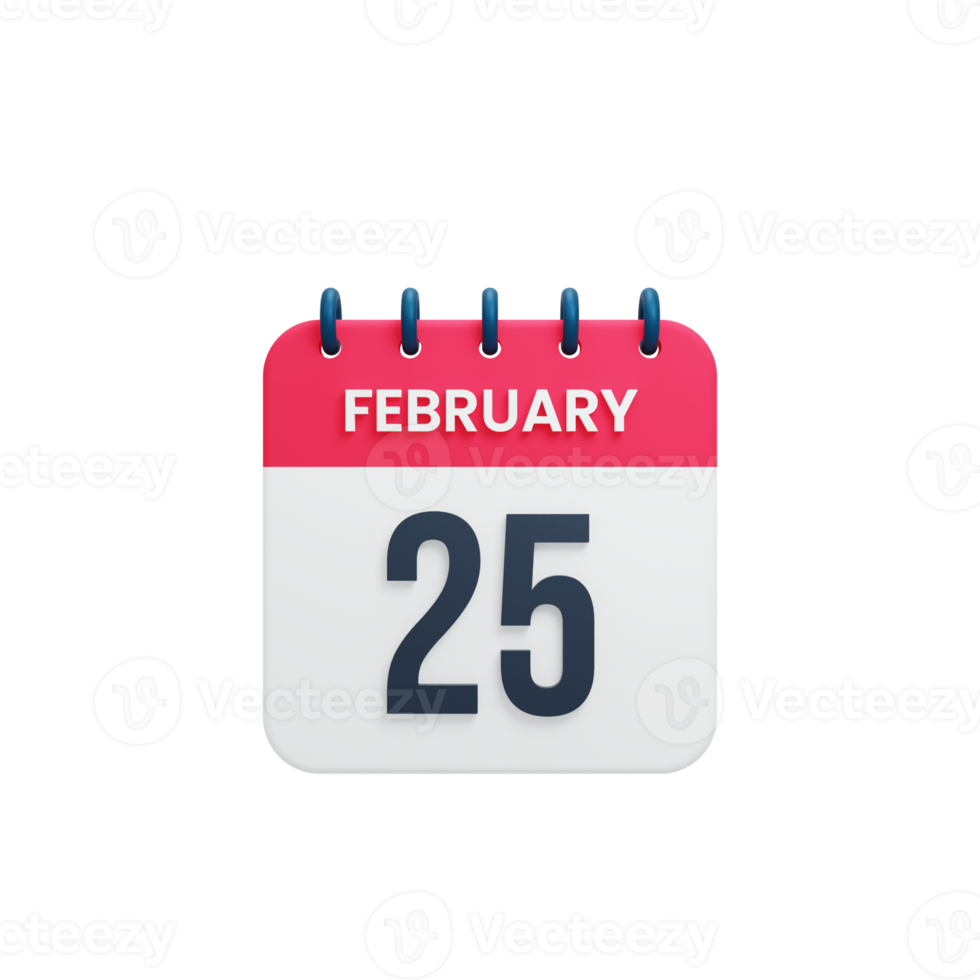 February Realistic Calendar Icon 3D Illustration Date February 25 png