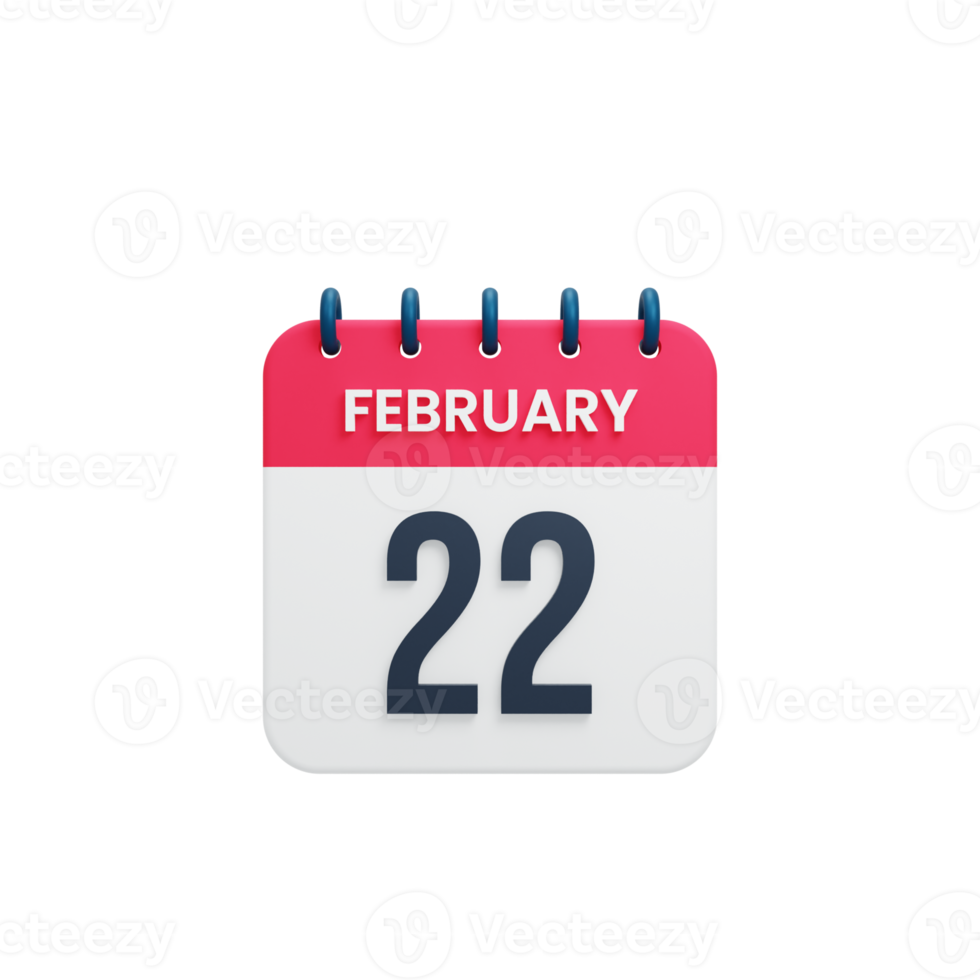 February Realistic Calendar Icon 3D Illustration Date February 22 png